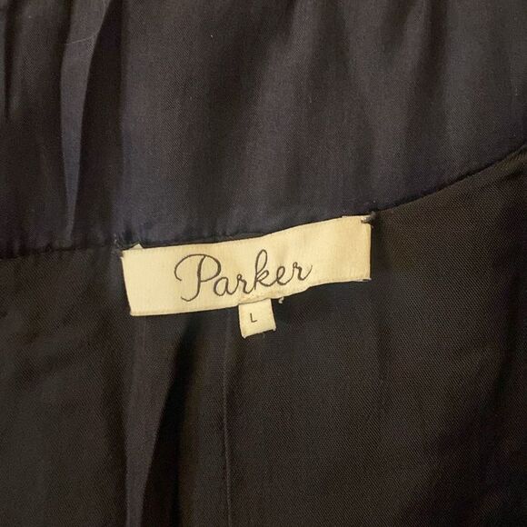 Parker Navy Blue silk Embroidered/beaded Women's bomber jacket , L - Picture 10 of 12